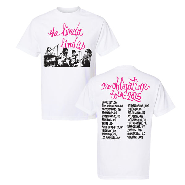 the linda lindas Headline Tour 2025 - Adult White T-Shirt front and back