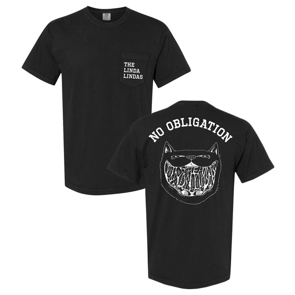 the linda lindas Smiling Cat - Adult Black T-Shirt front and back