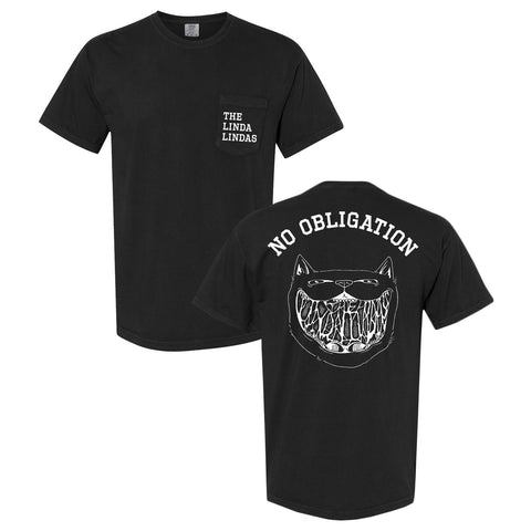 the linda lindas Smiling Cat - Adult Black T-Shirt front and back